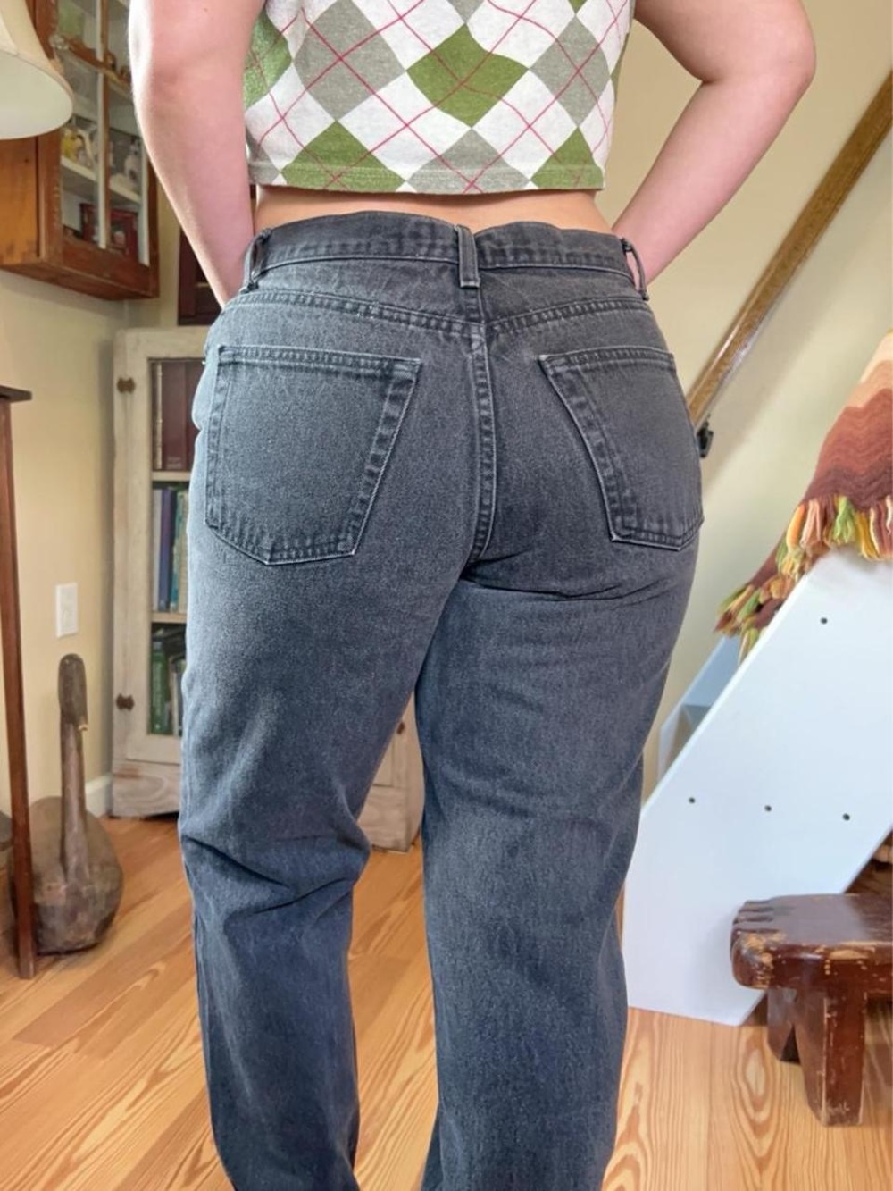 Vintage 90s Gap Faded Black Denim Jeans High Rise Slim Straight USA Made Size 10